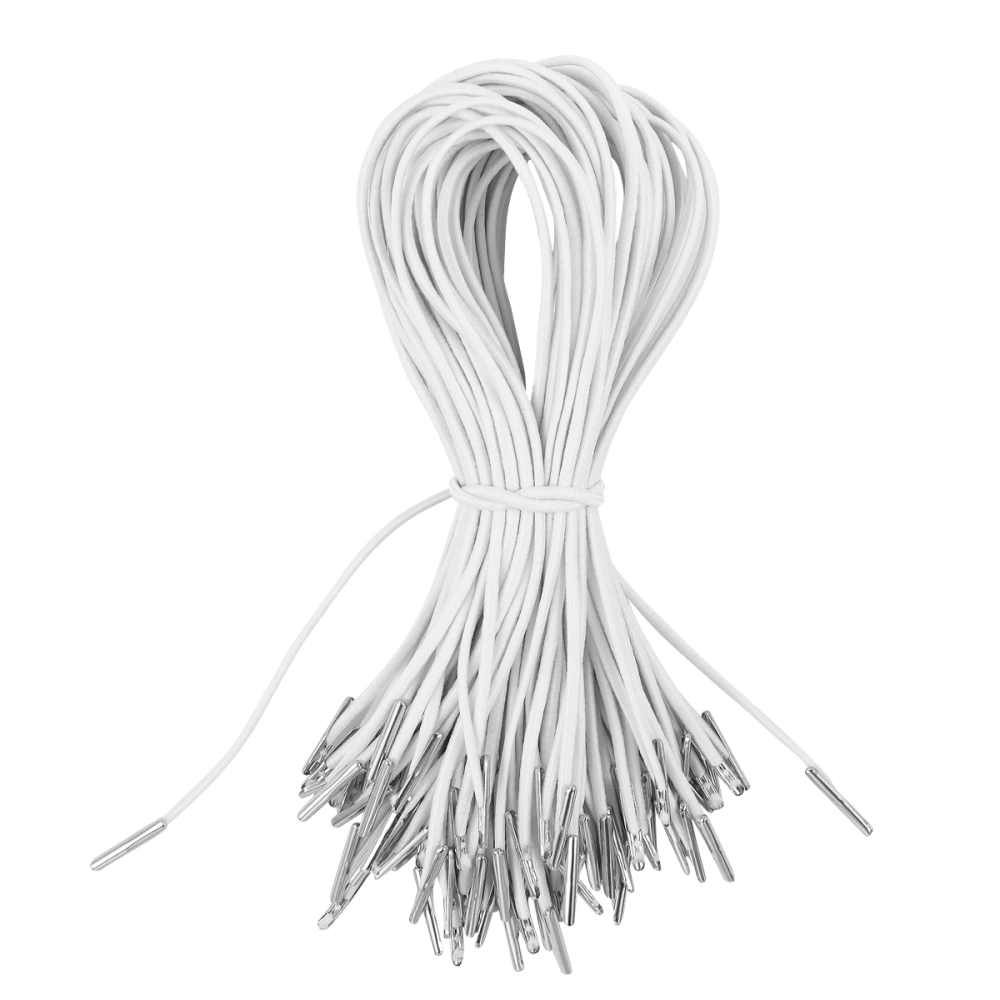 SUPVOX 50PCS Elastic Barbed Cords Elastic Loop Stretch Round String with Metal Barbs Barbed Fastener for Mask Making Book Binding Crafting (White)