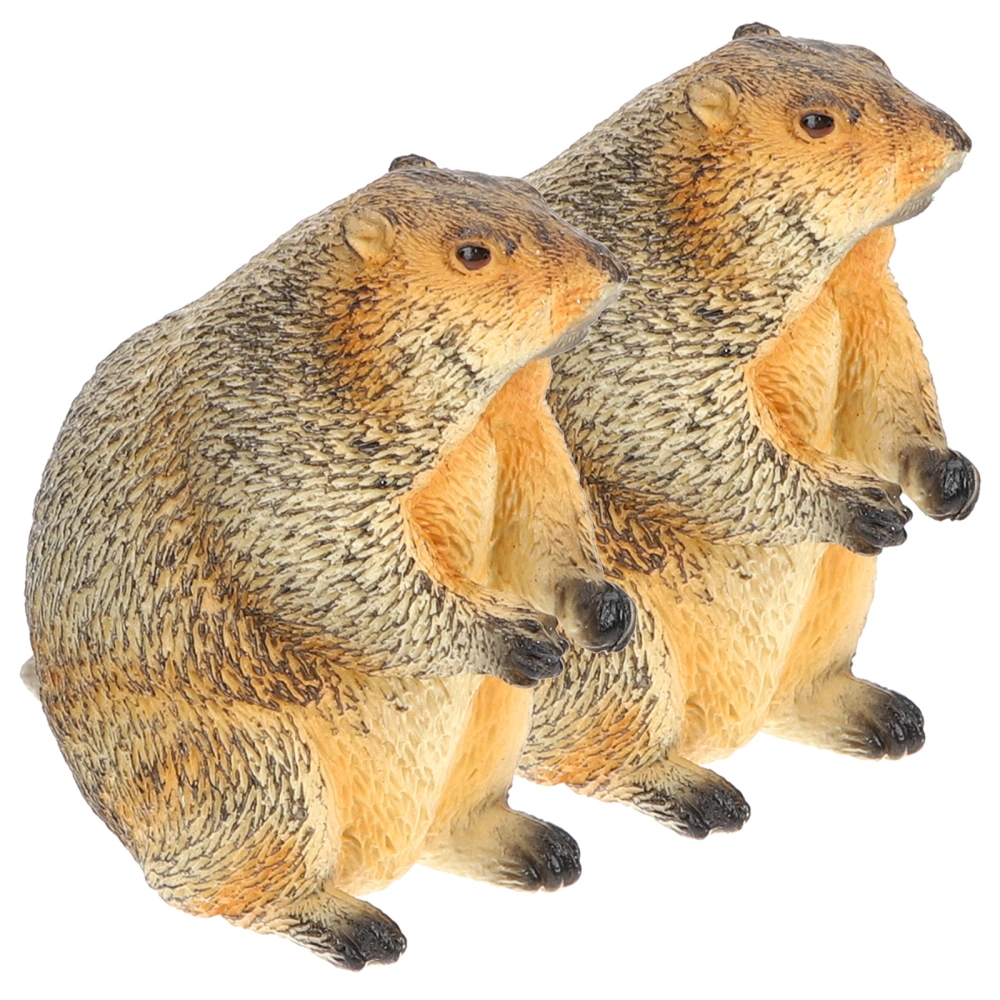 2Pcs Miniature Groundhog Statue Miniature Groundhog Sculpture Figure Home Decor Cake Ornament