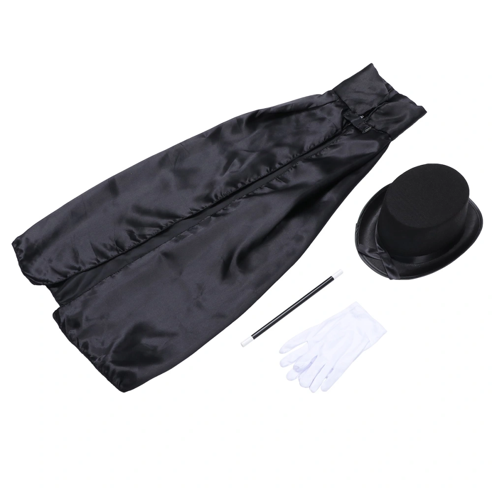 6PCS Magician Role Play Set Dress-Up Costume Cosplay Outfit for Halloween Party Masquerade Performance Gloves Hat Cloak Tie