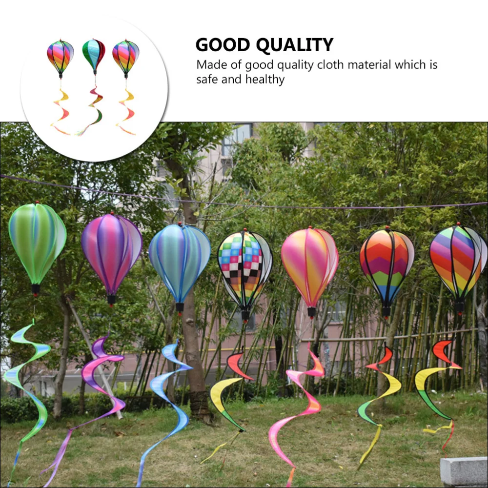 3Pcs Rainbow Hot Air Balloons Cloth Wind Spinners Outdoor Decors Random Color