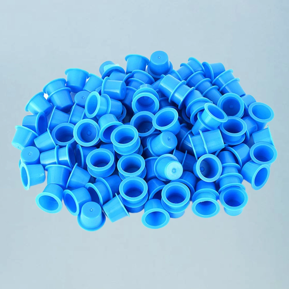 100pcs Ink Caps Disposable Plastic Ink Cups Permanent Eyelash Makeup Eyebrow Tattooing Pigment Container Size M (Blue)