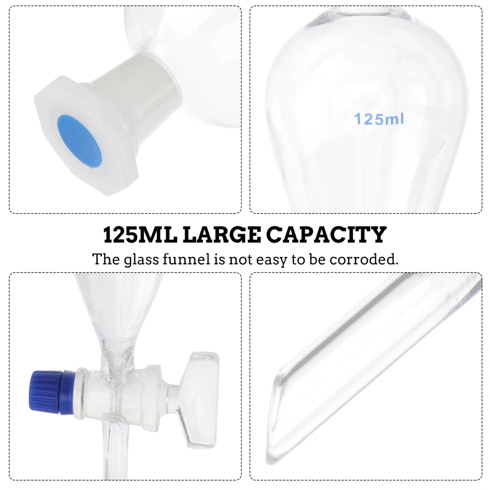 125ml Separatory Funnel Pear Shape Laboratory Borosilicate Glass Distiller