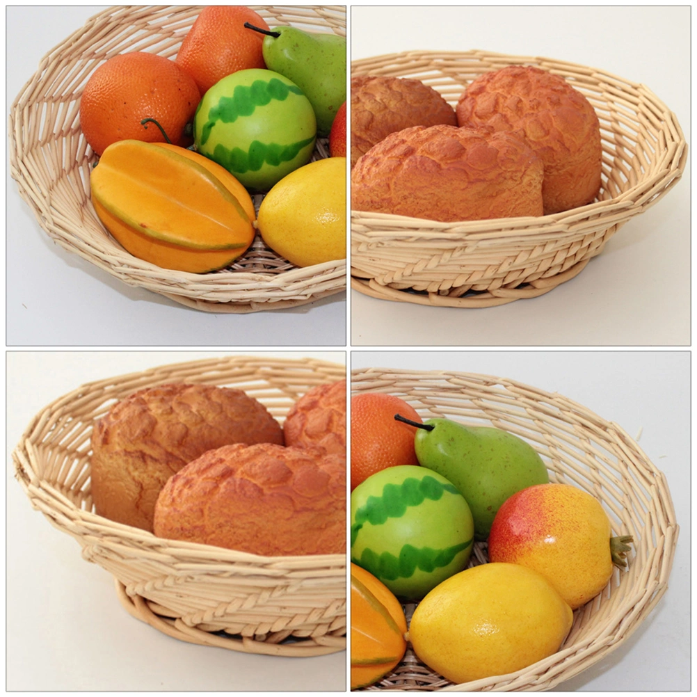 1 Set 2Pcs Wicker Craft Fruit Baskets Steamed Bun Bread Baskets (Assorted Color)