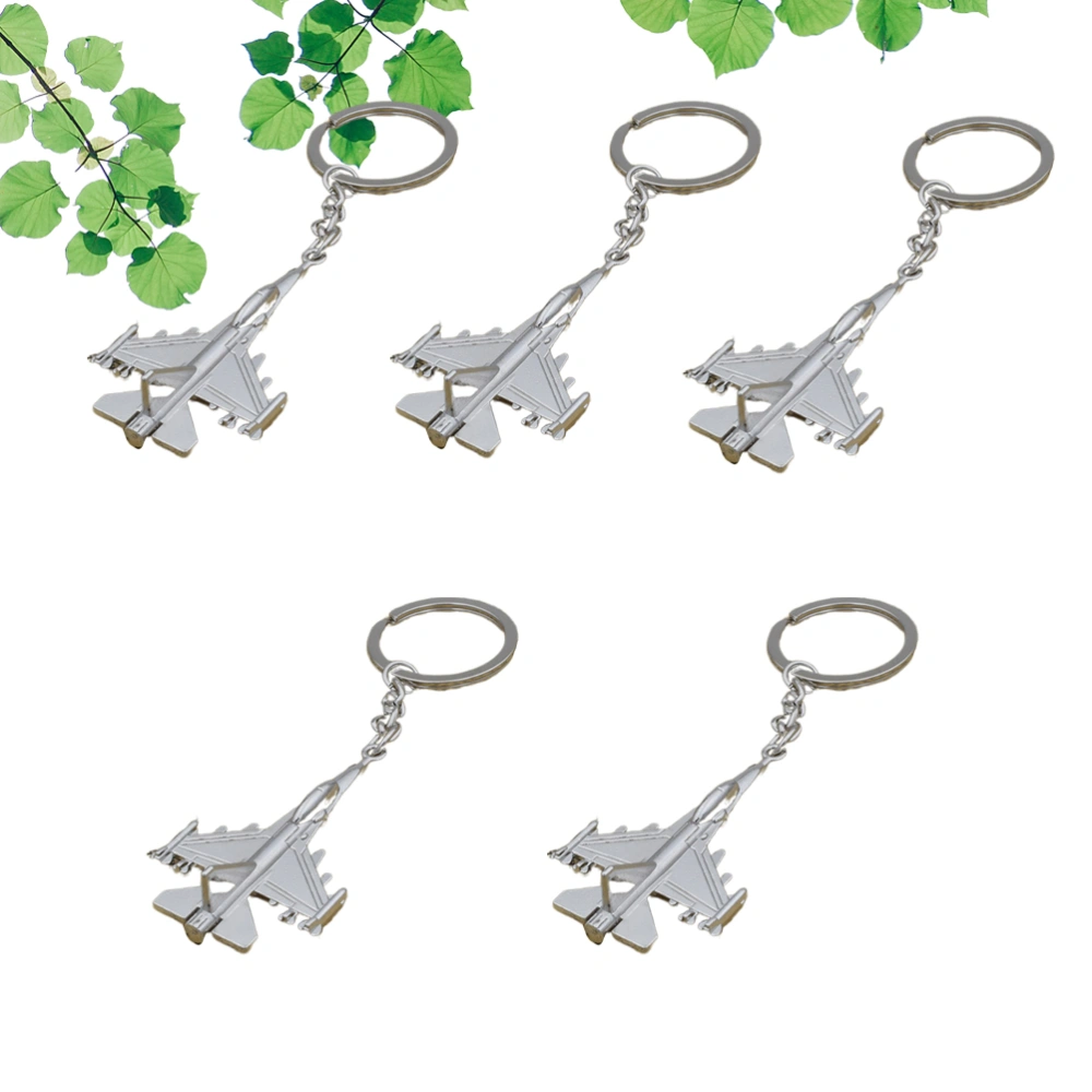 5pcs Aircraft Shaped Key Rings Metal Keychain Ornament Key Holder Gift Bag Hanging Pendant (Silver)