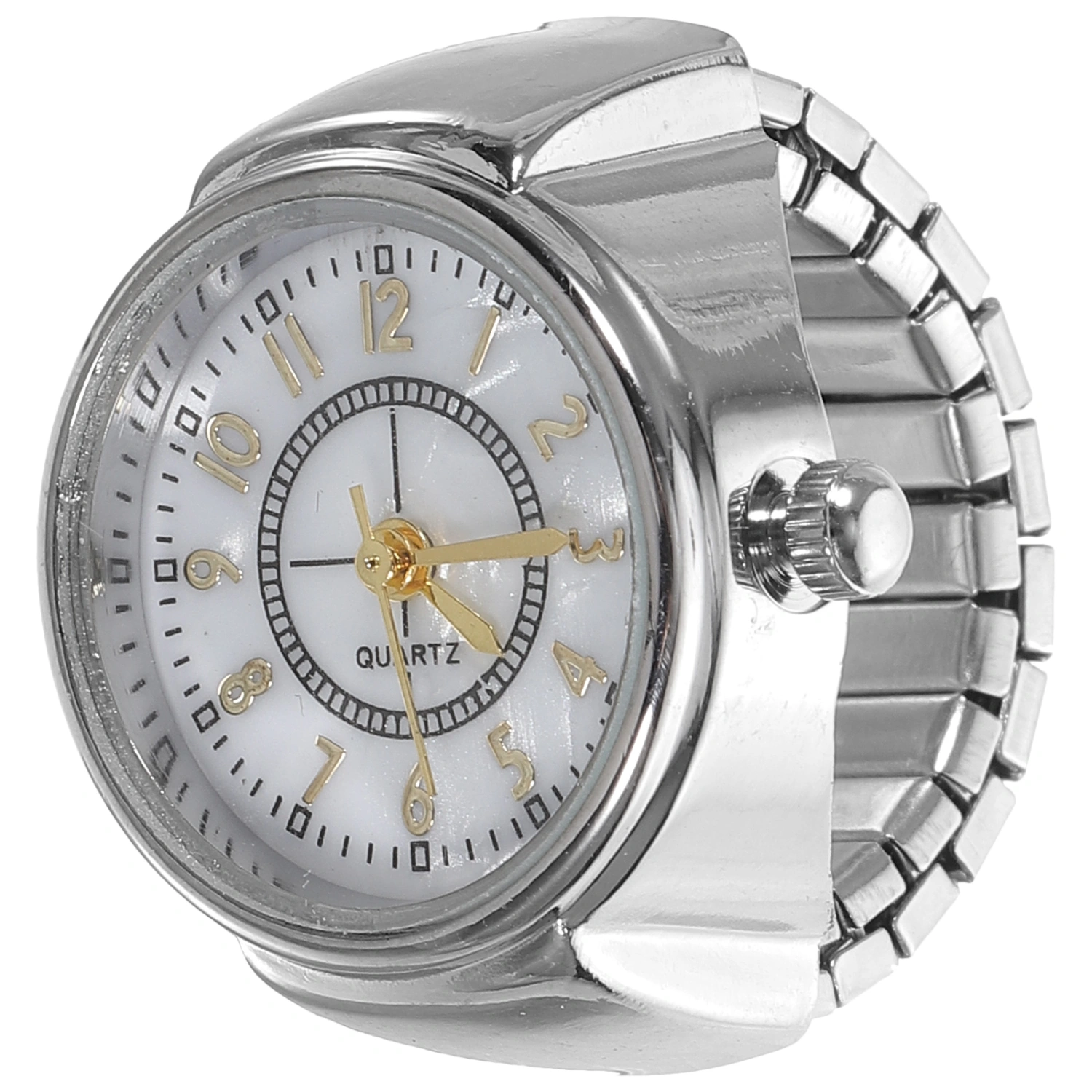 1pc Stylish Finger Watch Fashionable Mini Ring Quartz Watch Jewelry for Women Men (Silver)