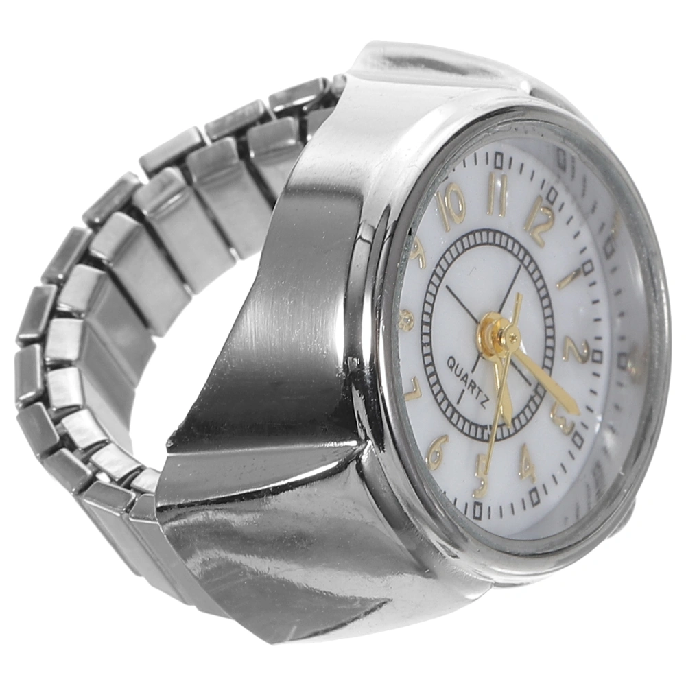 1pc Stylish Finger Watch Fashionable Mini Ring Quartz Watch Jewelry for Women Men (Silver)