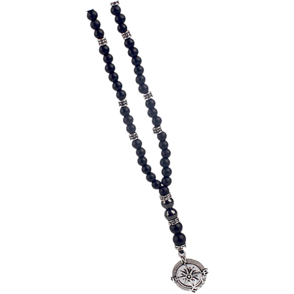Compass Pendant Necklace Personalized Men Necklace Black Agate Stone Beaded Necklace