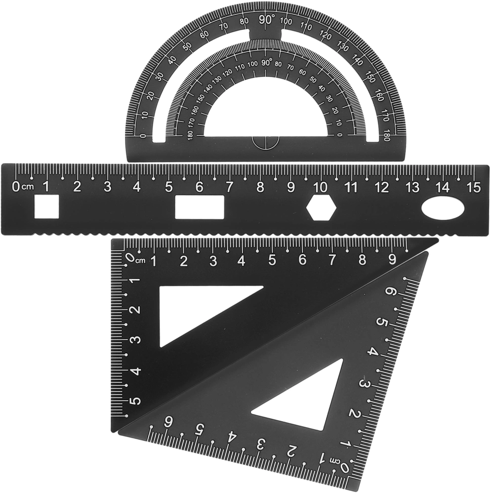 1 Set of 4PCS DIY Metal Ruler Sturdy Office Metal Ruler Ruler Stationery Set Triangular Plate Protractor Testing Ruler for Pupils Students Black