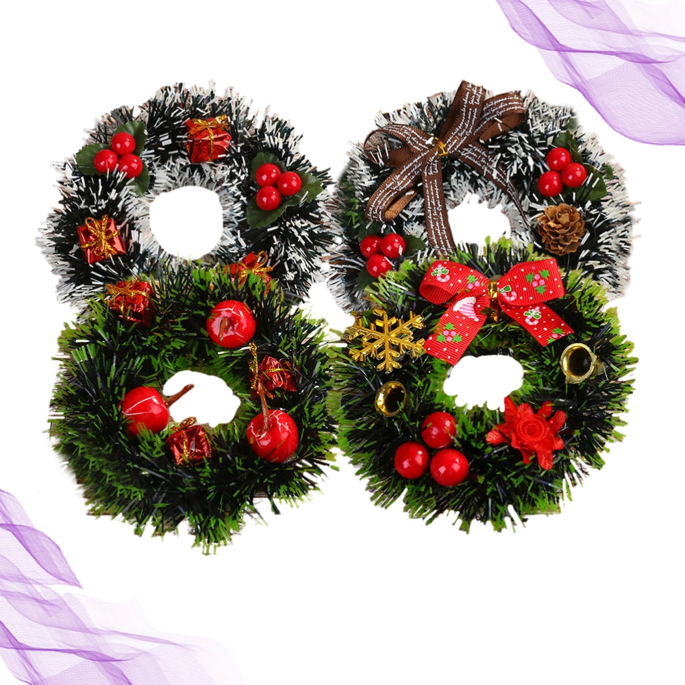 4 Pcs 12cm Mini Christmas Artificial Pine Wreath Creative Wreath for Home Christmas Party Decor Wall Door Window Hanging Supplies (Mixed Style)