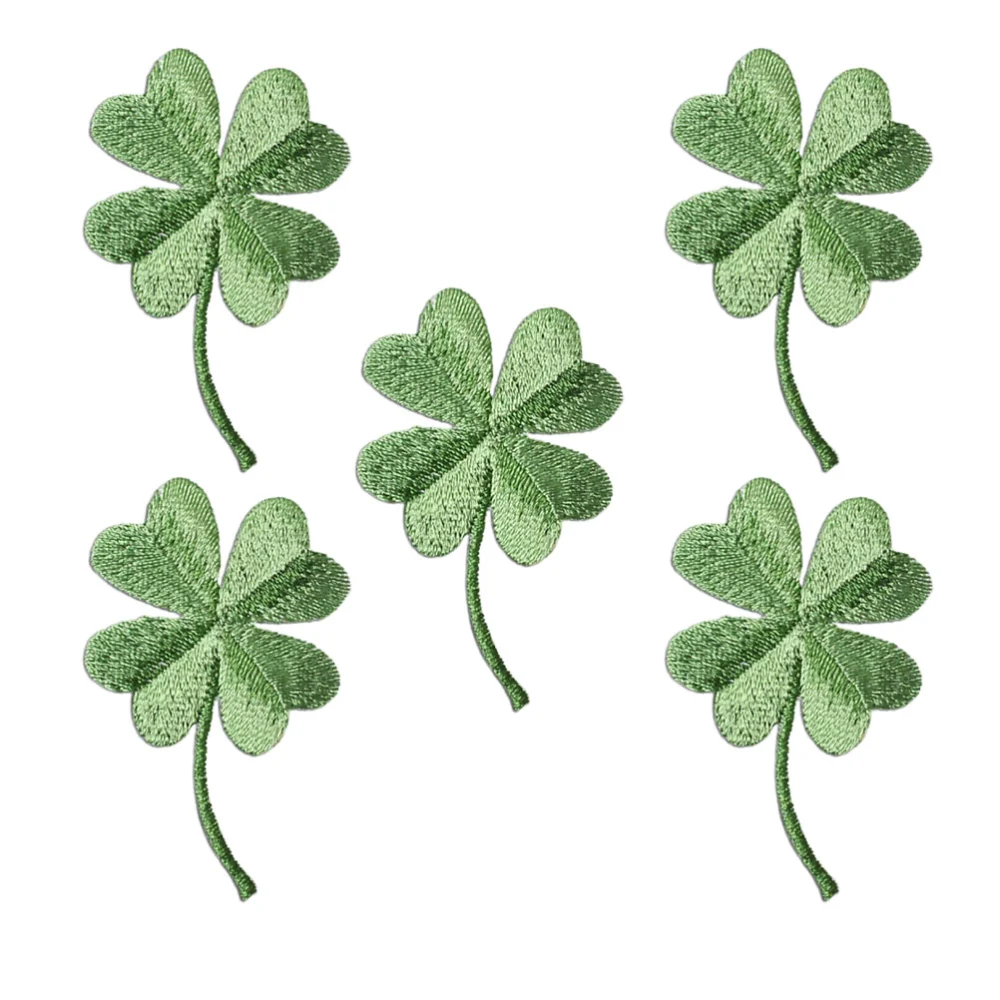 5 Pcs Hot-melt Adhesive Decal Patches Four-lobed Pattern Embroidery Clover Applique DIY Sticker for Jackets Jeans Bags Clothing Arts Crafts Decoration (Green)