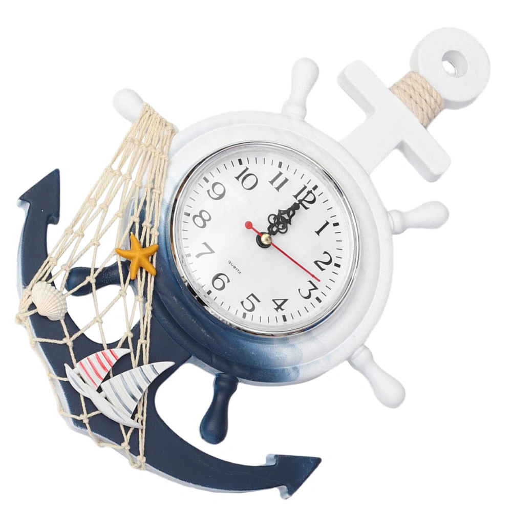 Boat Anchor Wall Clock Mediterranean Style Wall Hanging Clock Ornament for Home (Sailboat Style)