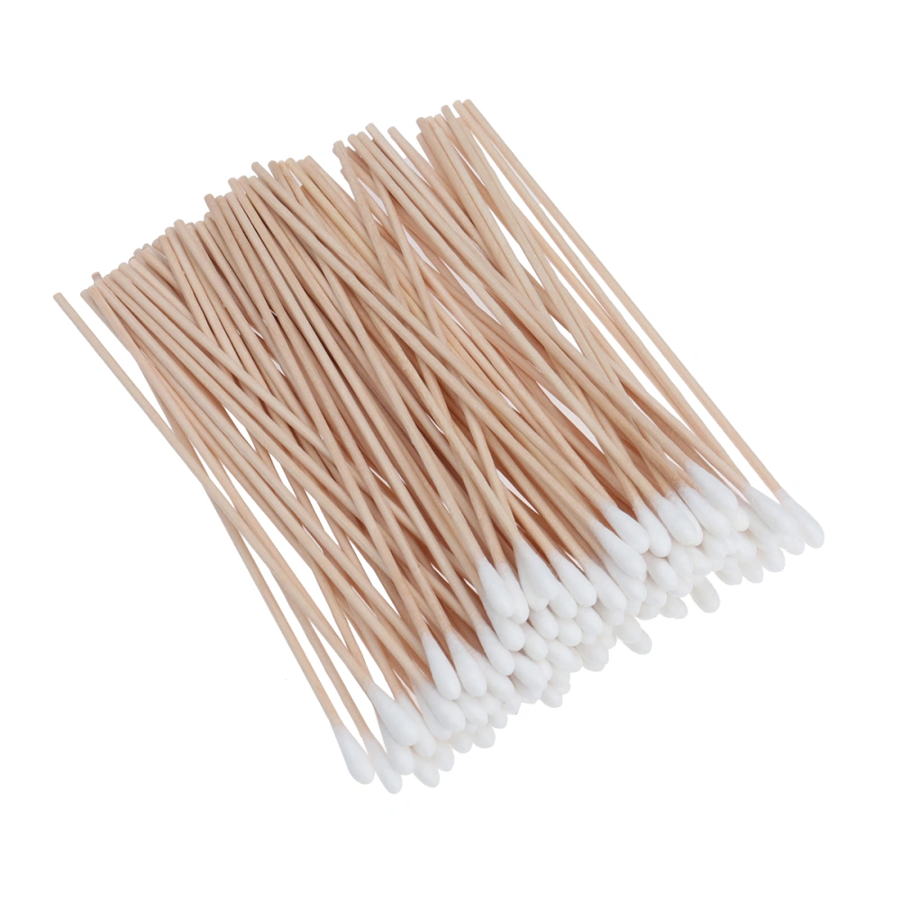 100Pcs Long Wood Handle Cotton Swab Medical Swabs Ear Cleaning Cosmetic Tool Makeup Removal Wound Care Cotton Buds Sanitary Round Cotton Tip Swab