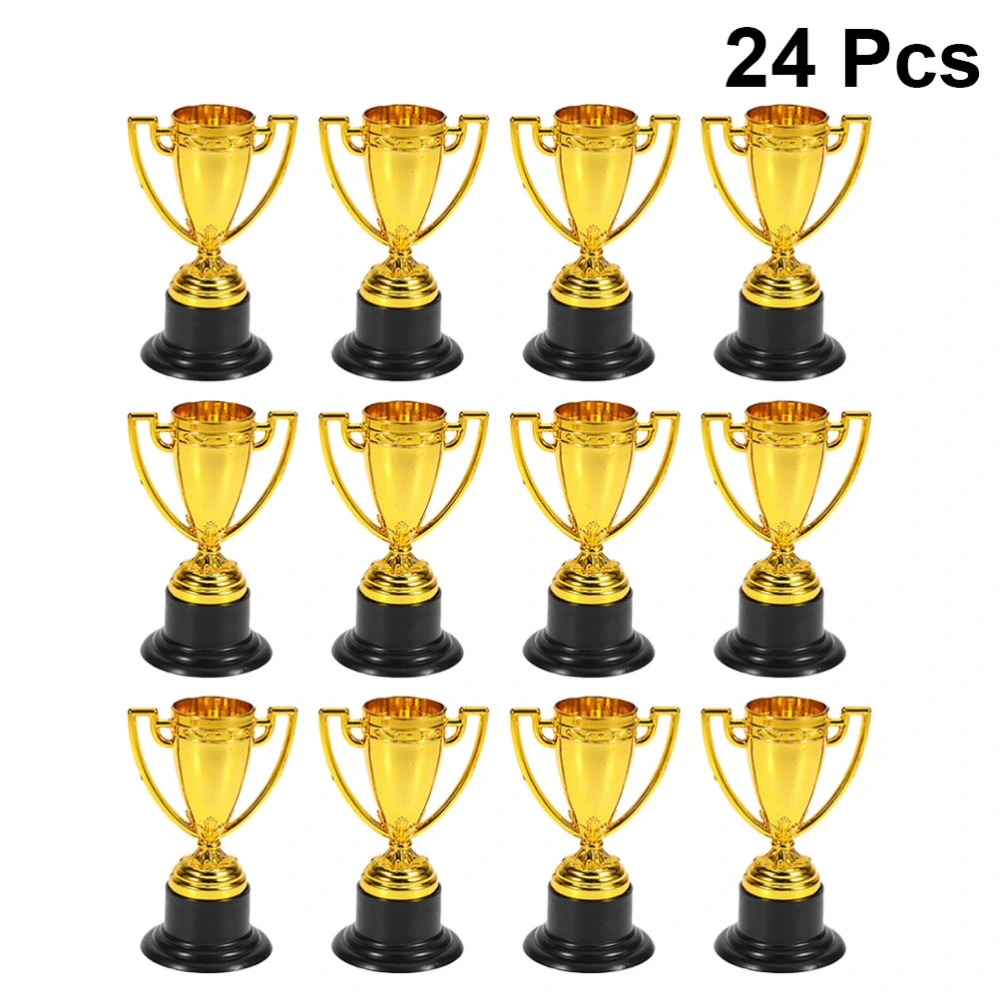 24pcs Golden Mini Award Trophy Plastic Reward Prizes Decor Kindergarten Kids Gift Awards Trophy with Black Base for Competition Games