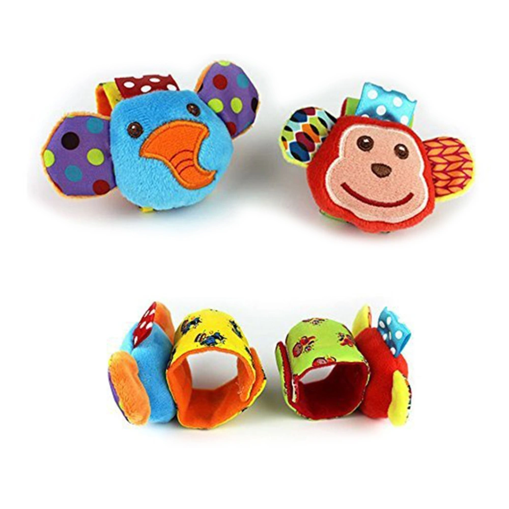 2 Pairs Baby Infant Toy Animal Wrist Rattles Hands Foots Finders Developmental Toys (Monkey and Elephant)