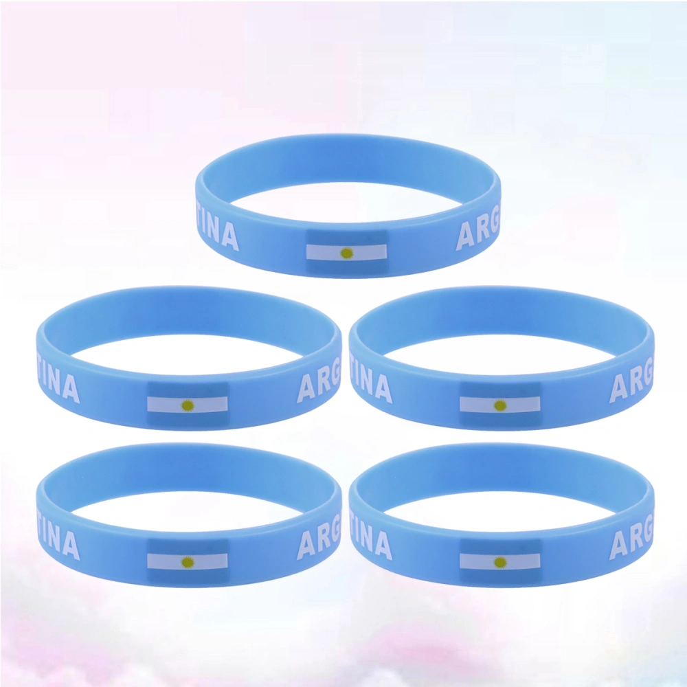 5pcs Country Flag Printed Wristband Chic Silicone Sports Bracelet Hand Ring Wristband for Sports Game Football Match (Argentina)