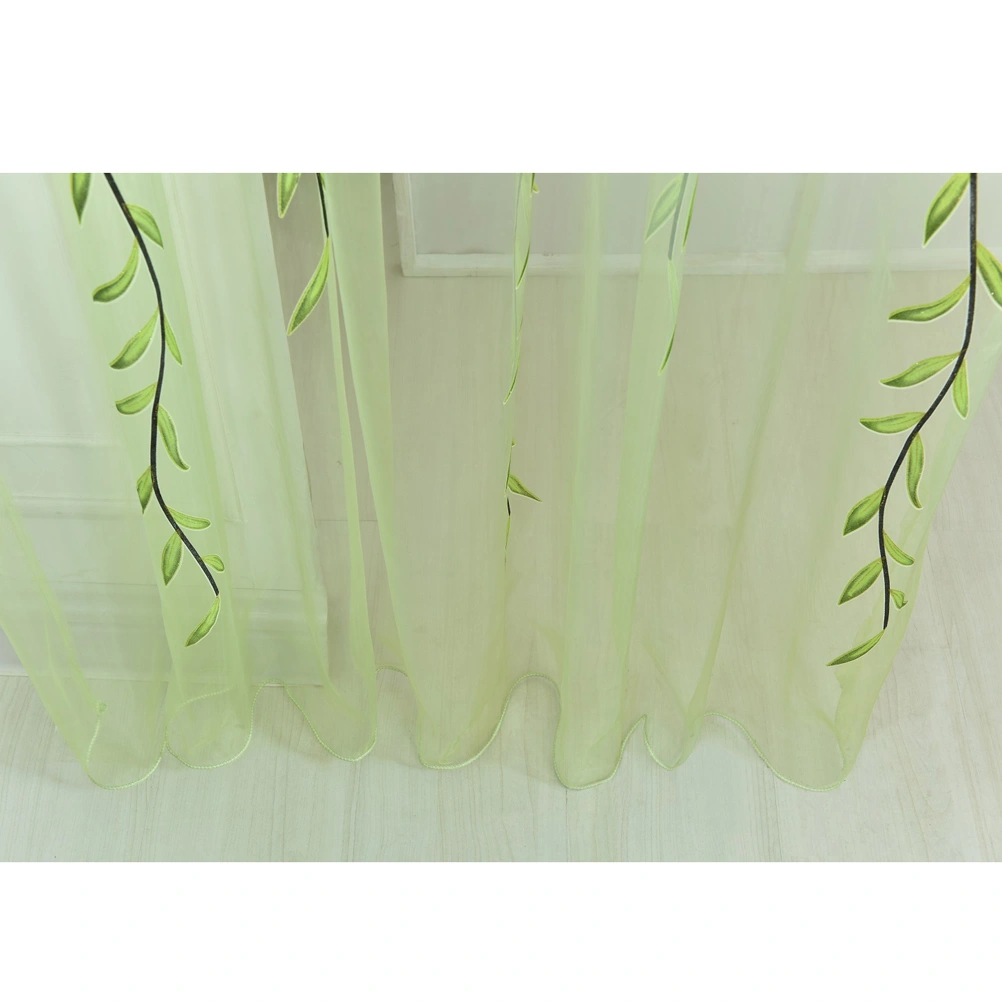 Transparent Tulle Window Sheer Window Screen Rod Pocket Voile Curtains with Wicker Pattern for Bedroom Living Room 100x200cm (Green)