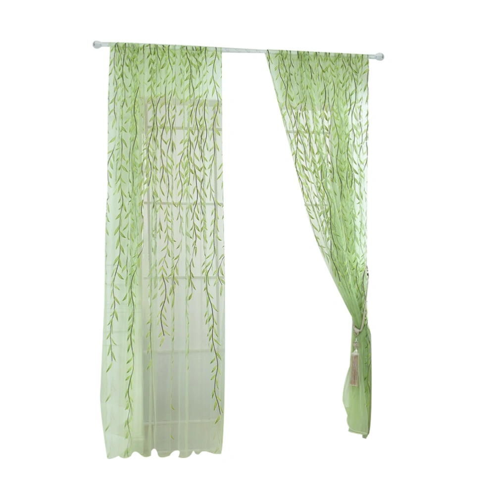 Transparent Tulle Window Sheer Window Screen Rod Pocket Voile Curtains with Wicker Pattern for Bedroom Living Room 100x200cm (Green)