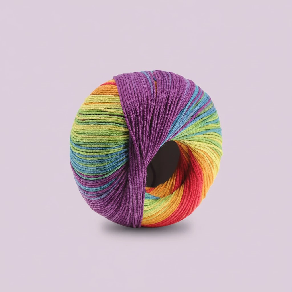 1 Roll 133M Color Segment Dyed Gradient Cotton Yarn DIY Thread Hand Crocheted Scarf Hat Shawl Line Material for Hand Knitting DIY Sweater Blanket Costume (Rainbow)