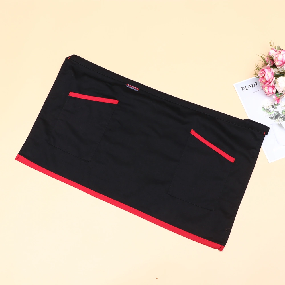 Unisex Half-length Working Apron Waist Apron Short Serving Aprons with Pockets Waiter Workwear Free Size(Black and Red Rim Pattern 1)