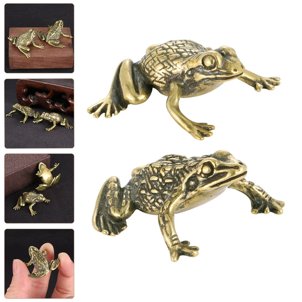 1Set Antique Brass Frogs Statue Brass Toad Figurine Decoration Small Brass Figurine Golden