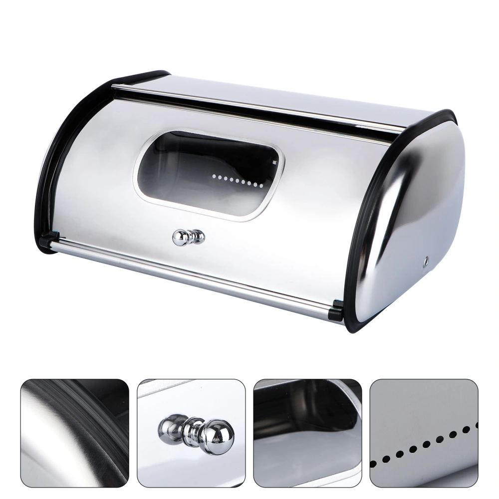 1pc Bread Storage Case Container Kitchen Bread Box Kitchen Gadget for Bakery (Small Size 34X23X14.5CM with Window with Handle Silver)