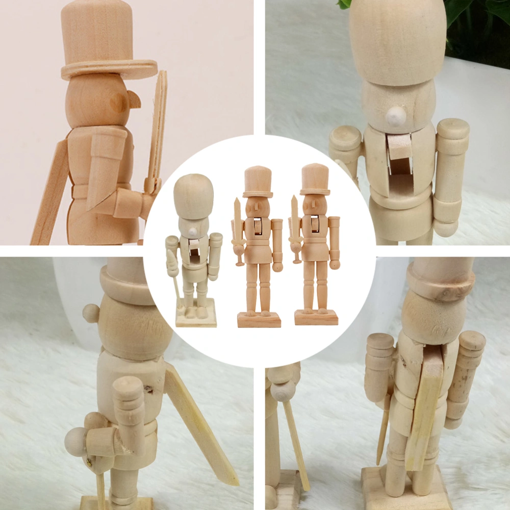 6Pcs 12cm Blank Wooden Nutcracker DIY Christmas Soldier Figurines (Random Style)