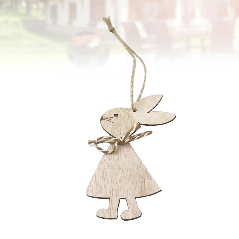 6PCS Wooden Easter Rabbit Hanging Decor Adorable Wooden Rabbit Hanging Pendant Cartoon Wood Rabbit Crafts Pendants Creative Bunny Wooden Pendant Decor Chic Easter Wood Rabbit Pendants for Easter Party Decor Style 1