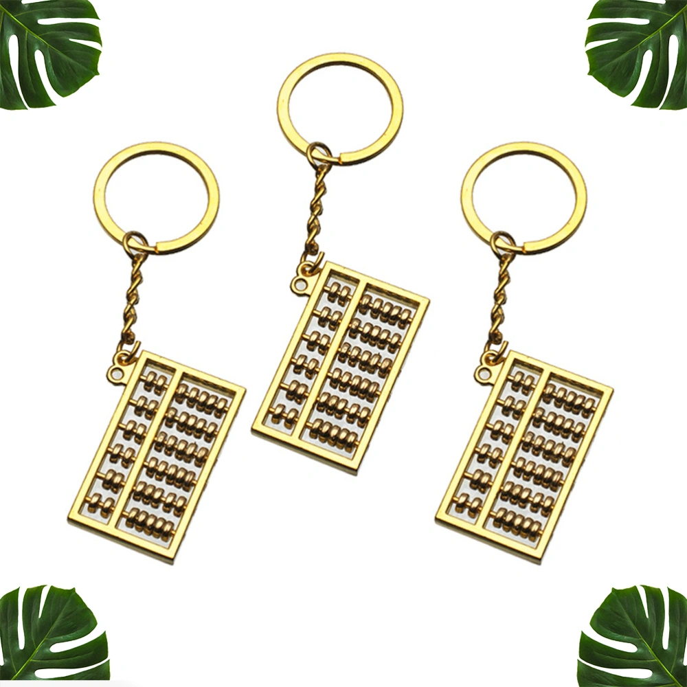 3pcs Six-row Abacus Keychains Creative Key Holder Stylish Key Ring Key Decoration Small Gift for Men Women (Golden)