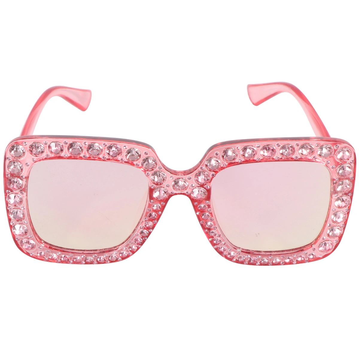 Women Oversized Square Crystal Rhinestone Thick Frame Sunglasses UV Protection Sunglasses (Pink Frame Sakura Pink Lens)