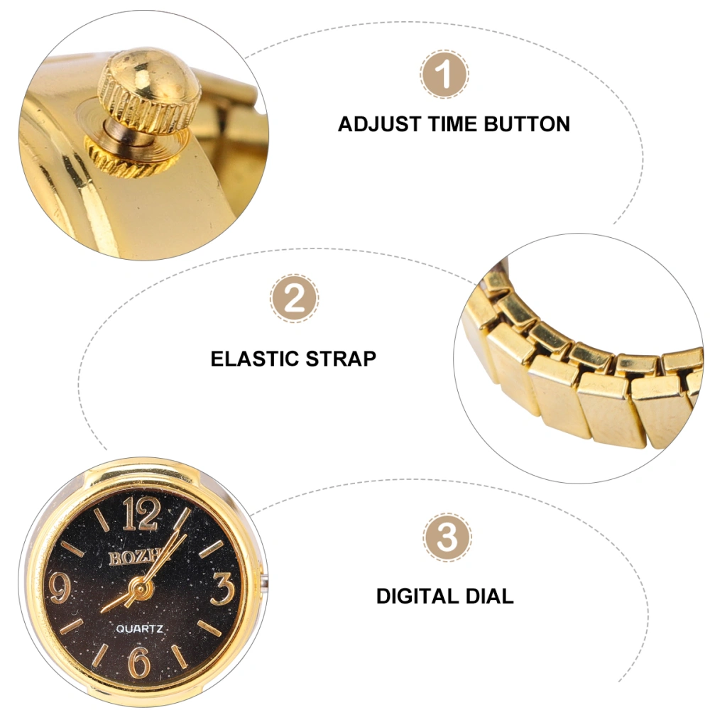 1 Pc Retro Ring Shaped Watch Fashion Exquisite Quartz Watch Digital Ring Watch for Man Women (Golden Black)