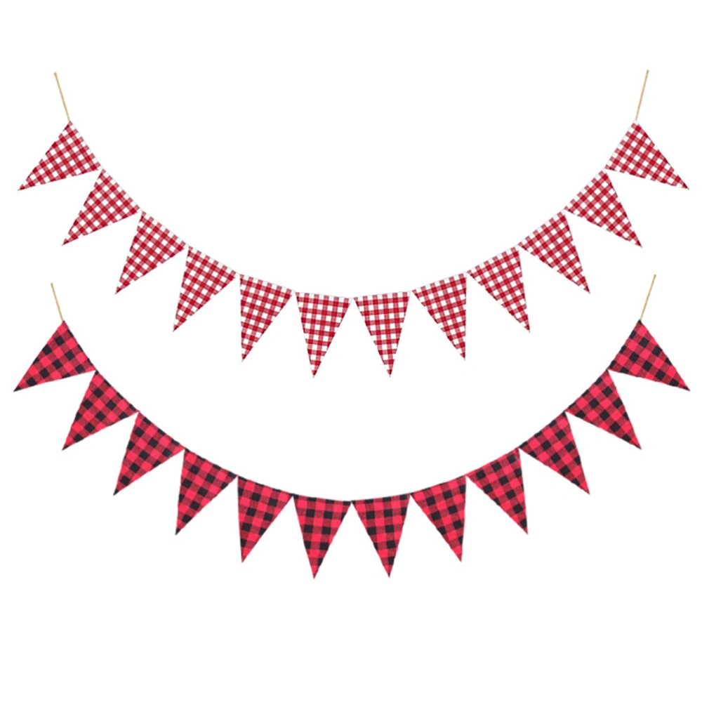 1pc 280x170cm Triangle Bunting Banner Plaid Decorative Pennant Burgee Pull Flag Party Supplies (Red White)