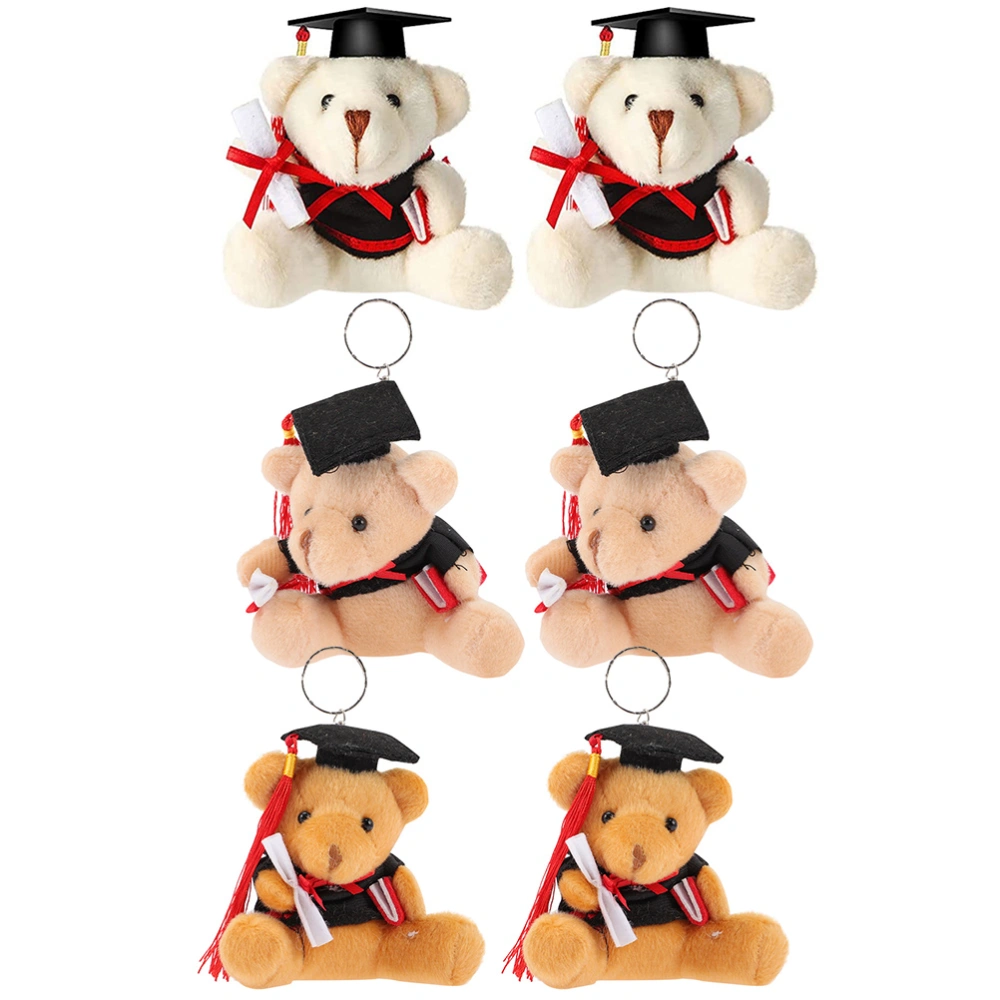 6Pcs Stuffed Bear Pendant Graduation Bear Pendant Plush Bear Keychain Small Bear Hanging Decor