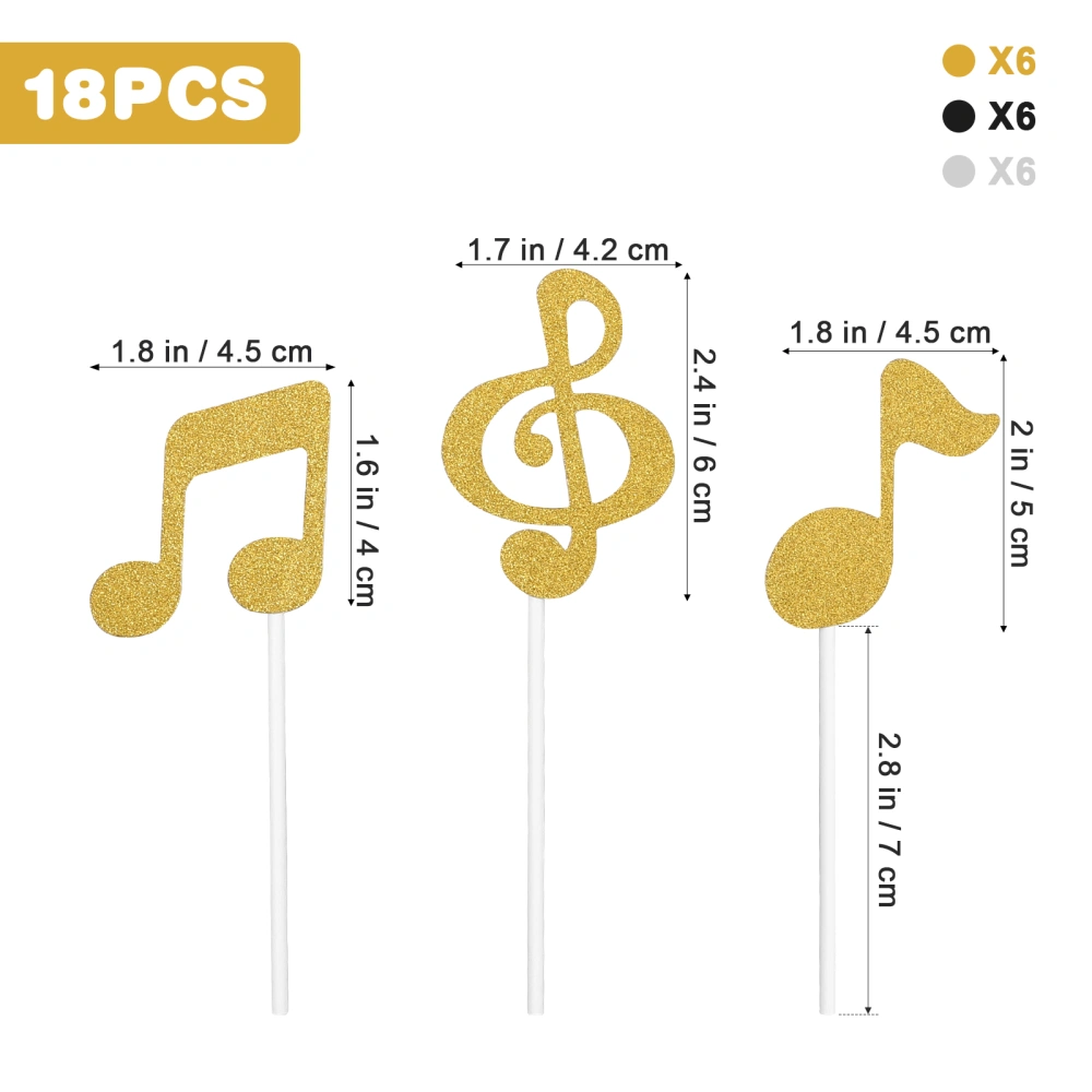 18pcs Music Notes Cake Topper Cupcake Toppers Birthday Party Decorations Paper Cake Ornaments