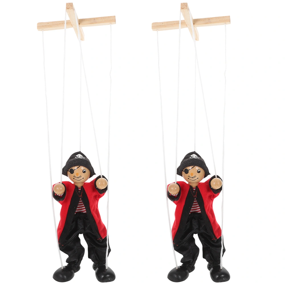 2Pcs Marionette Puppets Wooden Marionette Puppets Funny Pirate Marionette Toys Kids Playthings