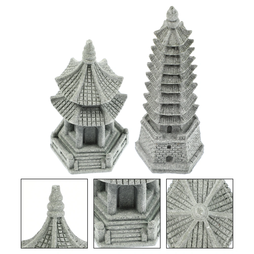 2Pcs Garden Tower Figurines Simulation Landscape Towers Gardening Decorations