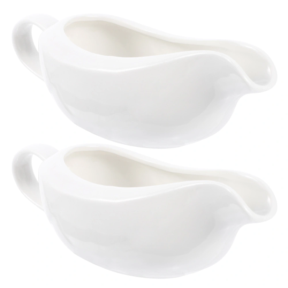 2Pcs Ceramic Gravy Boats White Milk Container Porcelain Sauce Boats Tableware