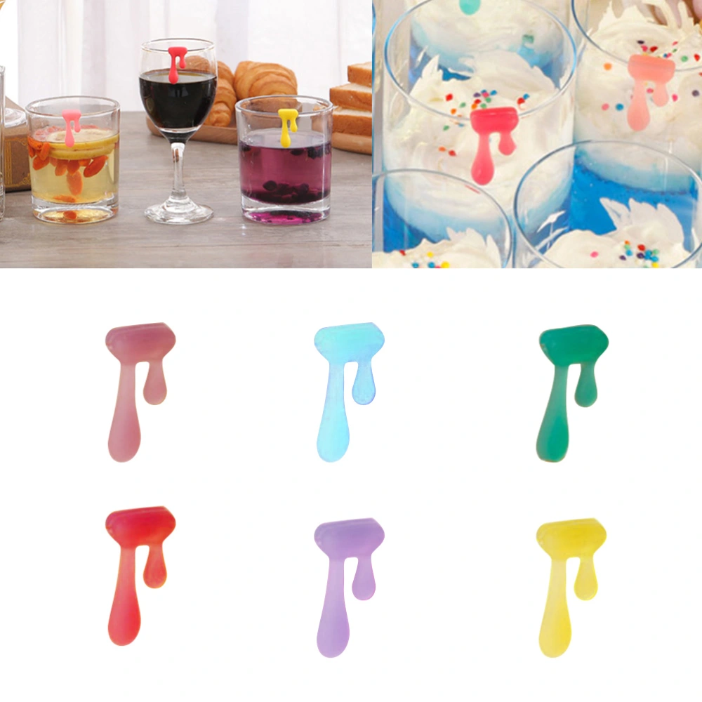 6pcs Silicone Water Drop Shape Wine Glass Marker Creative Drinking Cup Identifier Party Cup Sign (Random Color)