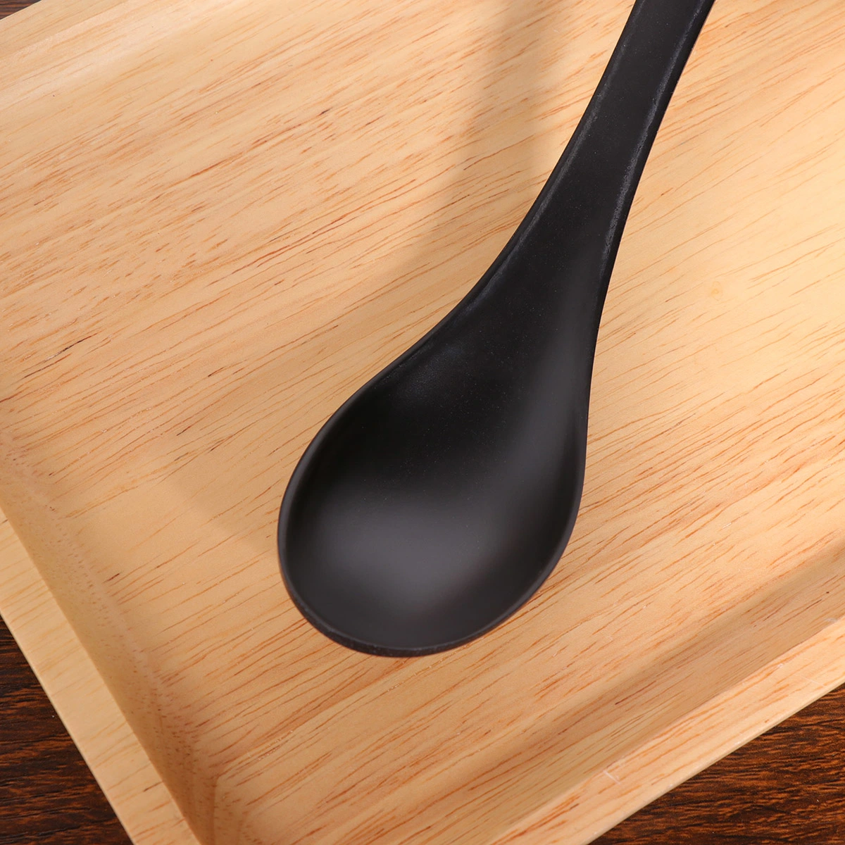 6PCS A5 Melamine Flatware Black Imitation Porcelain Soup Spoon Durable Tableware for Home (YG140155)