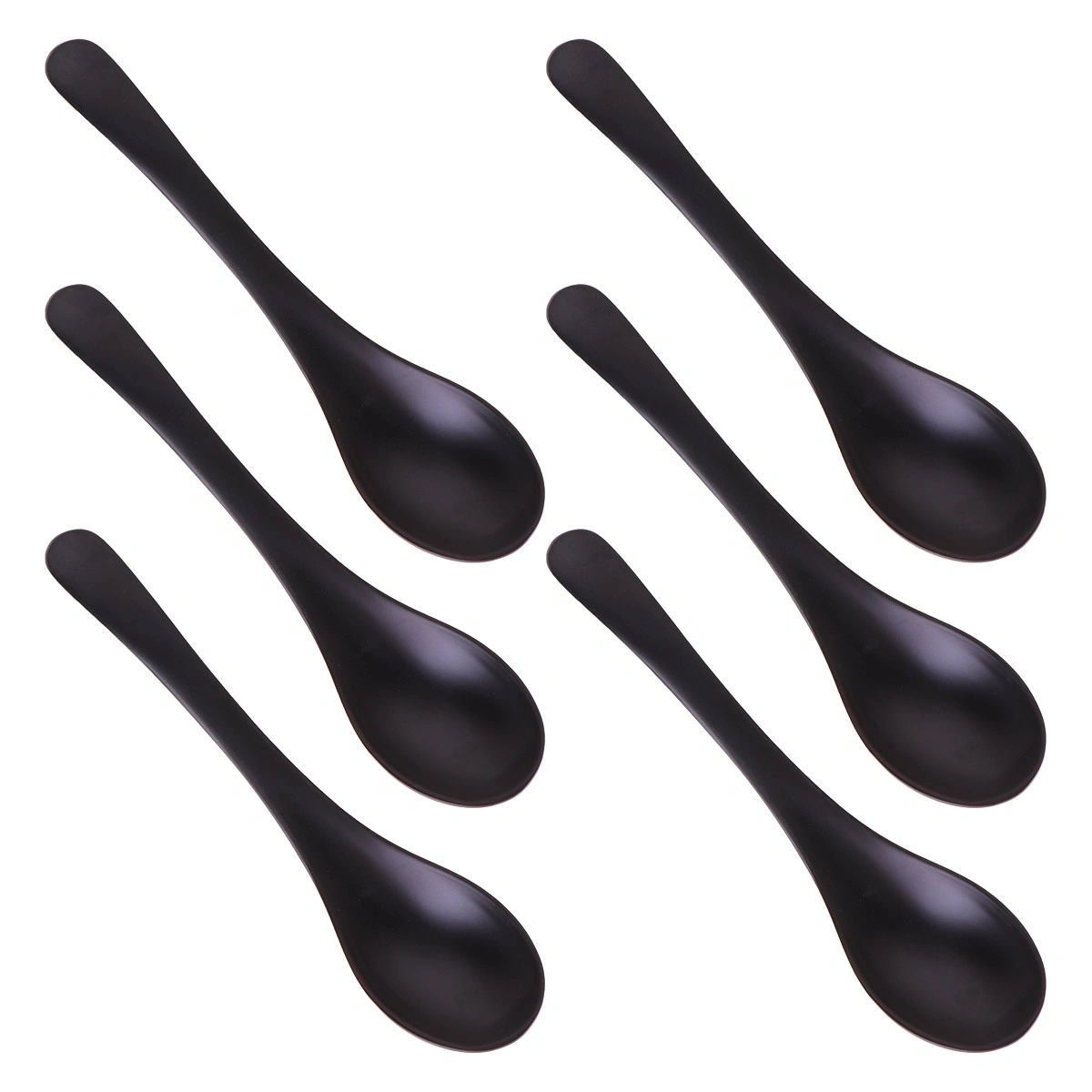6PCS A5 Melamine Flatware Black Imitation Porcelain Soup Spoon Durable Tableware for Home (YG140155)