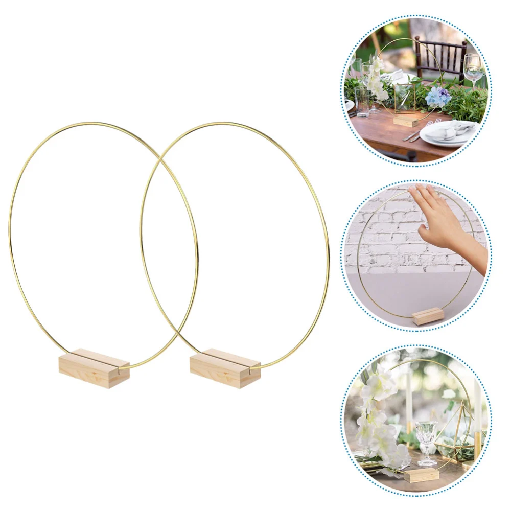 2 Sets Large Metal Floral Hoop Wreath with Wood Base Craft Hoop Rings for DIY  Wedding Wreath