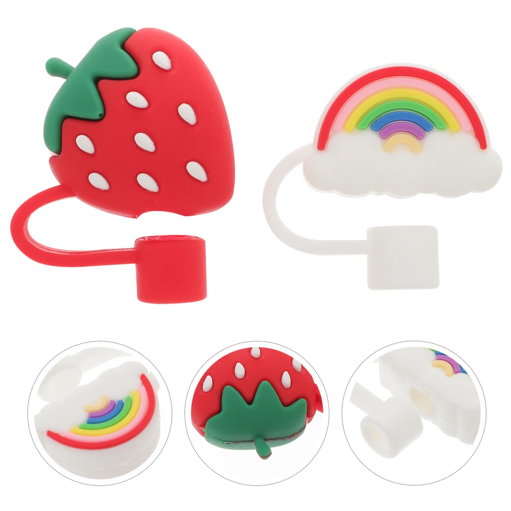 2 Pcs Creative Rainbow Shape Straw Plugs Dust-proof Funny Straw Caps (Red White)