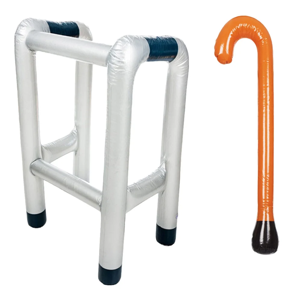 2pcs Inflatable Zimmer Frame and Walking Stick Blow Up Novelty Dress Up Prop Accessory