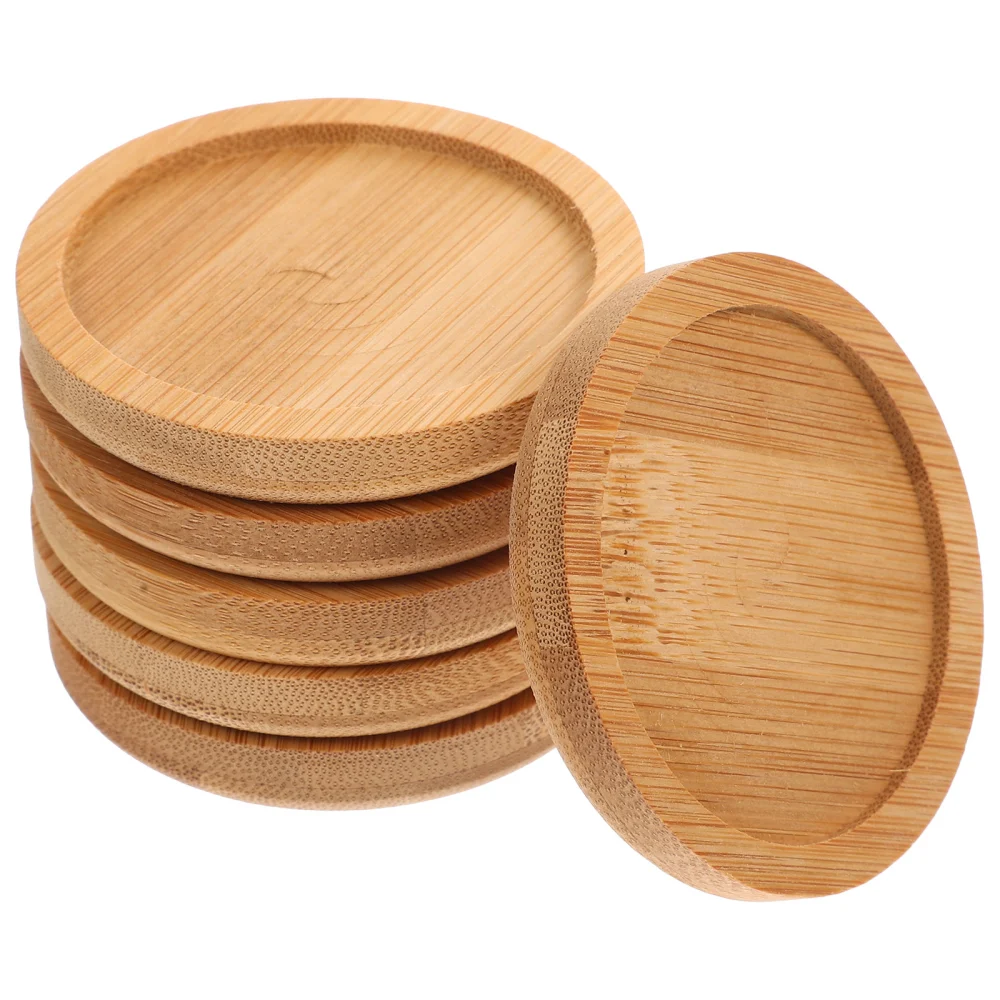 6Pcs Round Coasters Bamboo Coasters Drink Cup Pads Saucers pads Coffee Mug Coasters