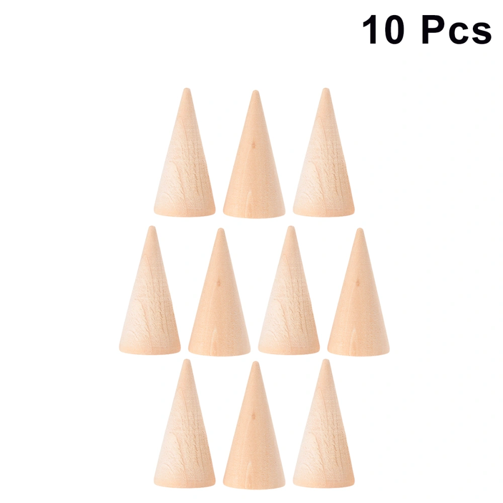 10pcs 2.5x5cm DIY Cone Unpainted Wooden Cone Shape Ornamnet Craft Accessories