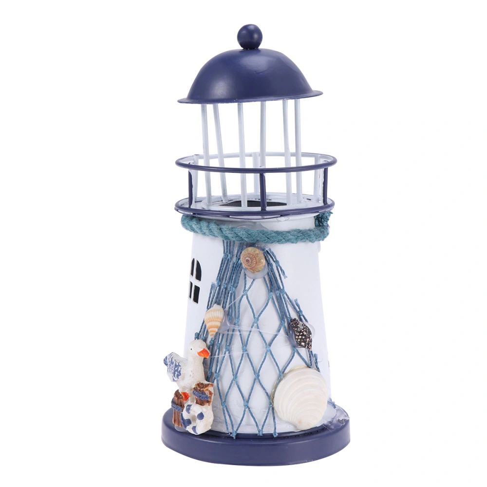 Lighthouse Decor Natical Marine Model Tealight Holder Mediterranean Style Hand Painted Lighthouse Nautical Fish Net Shell Buoy Decor (S/Sea Gull)