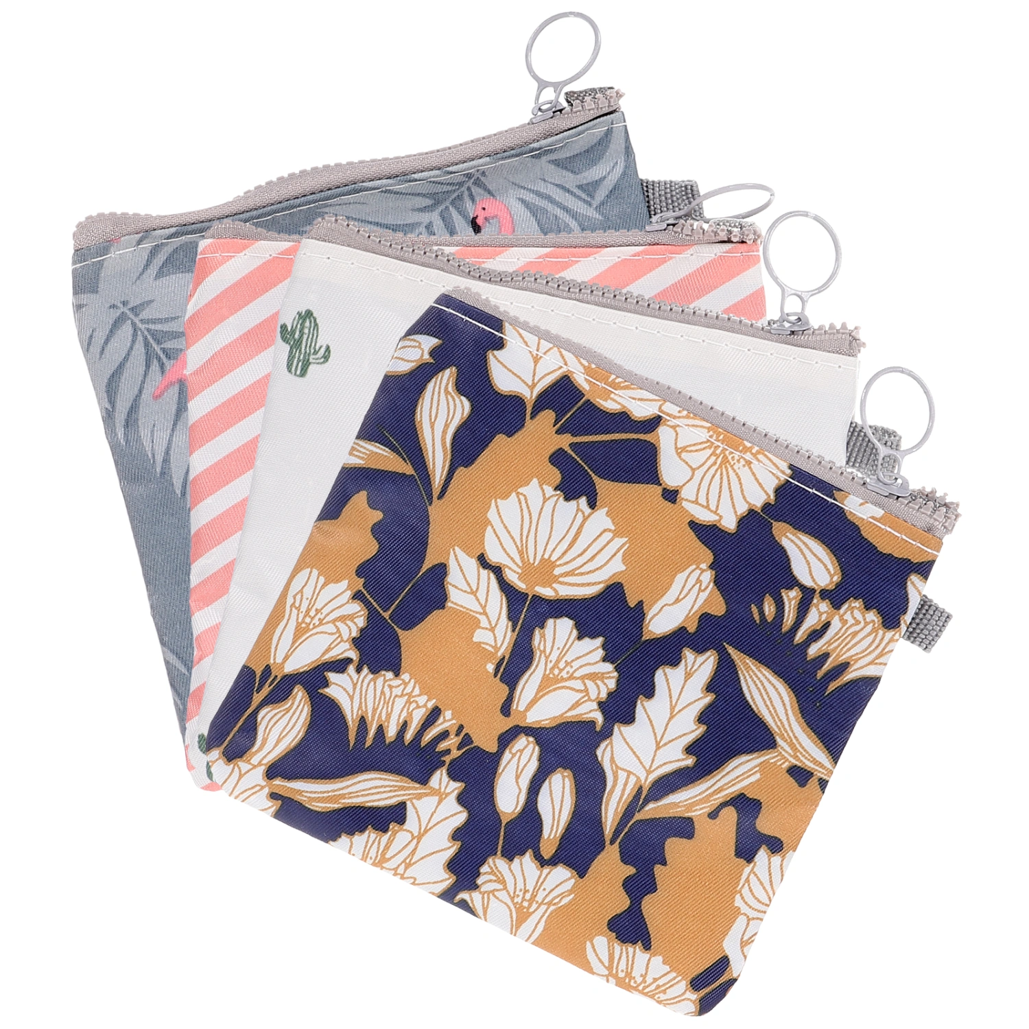 4 Pcs Zipper Sanitary Napkin Bag Tampons Collect Bags Pakages for Women Girls (Cactus, Flamingo, Flower, Stripe, 1 Pcs Each)