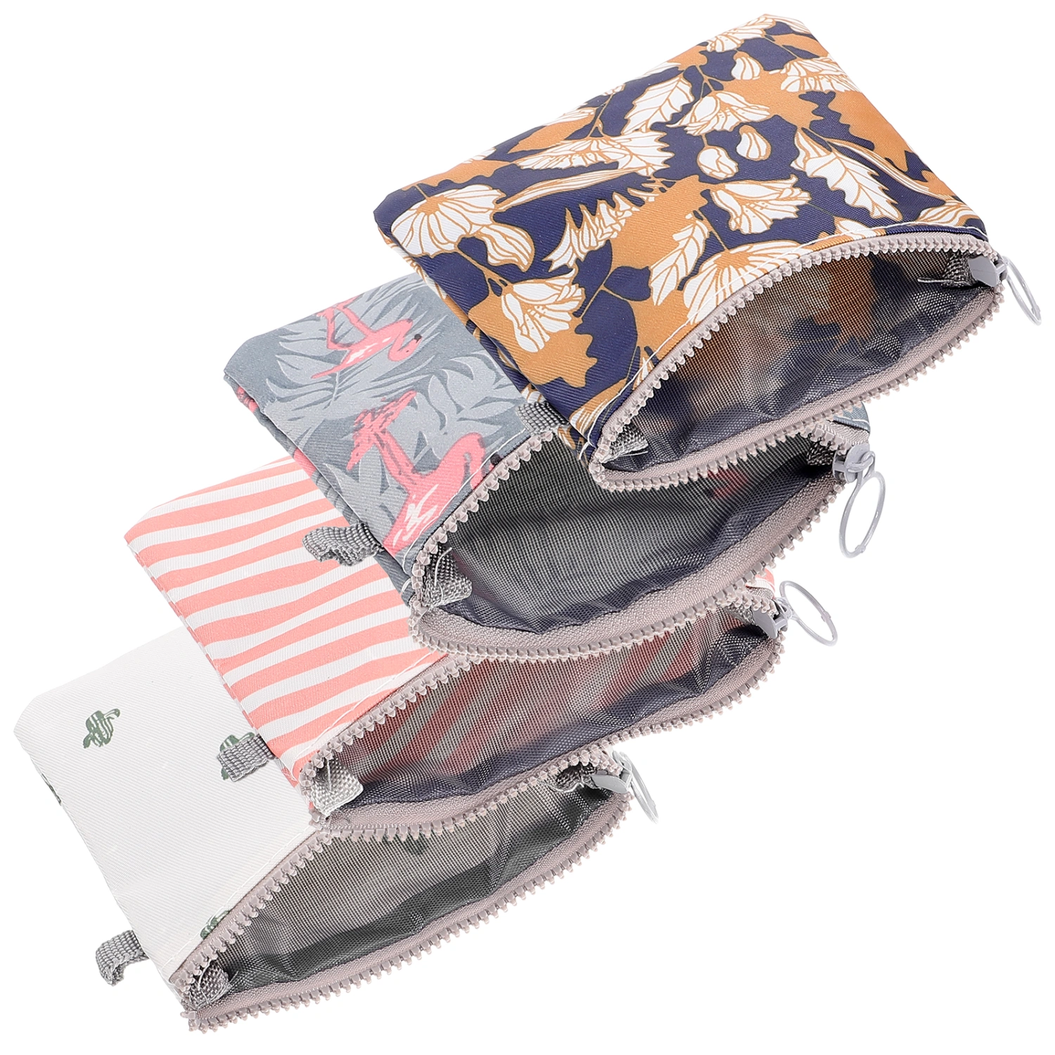 4 Pcs Zipper Sanitary Napkin Bag Tampons Collect Bags Pakages for Women Girls (Cactus, Flamingo, Flower, Stripe, 1 Pcs Each)