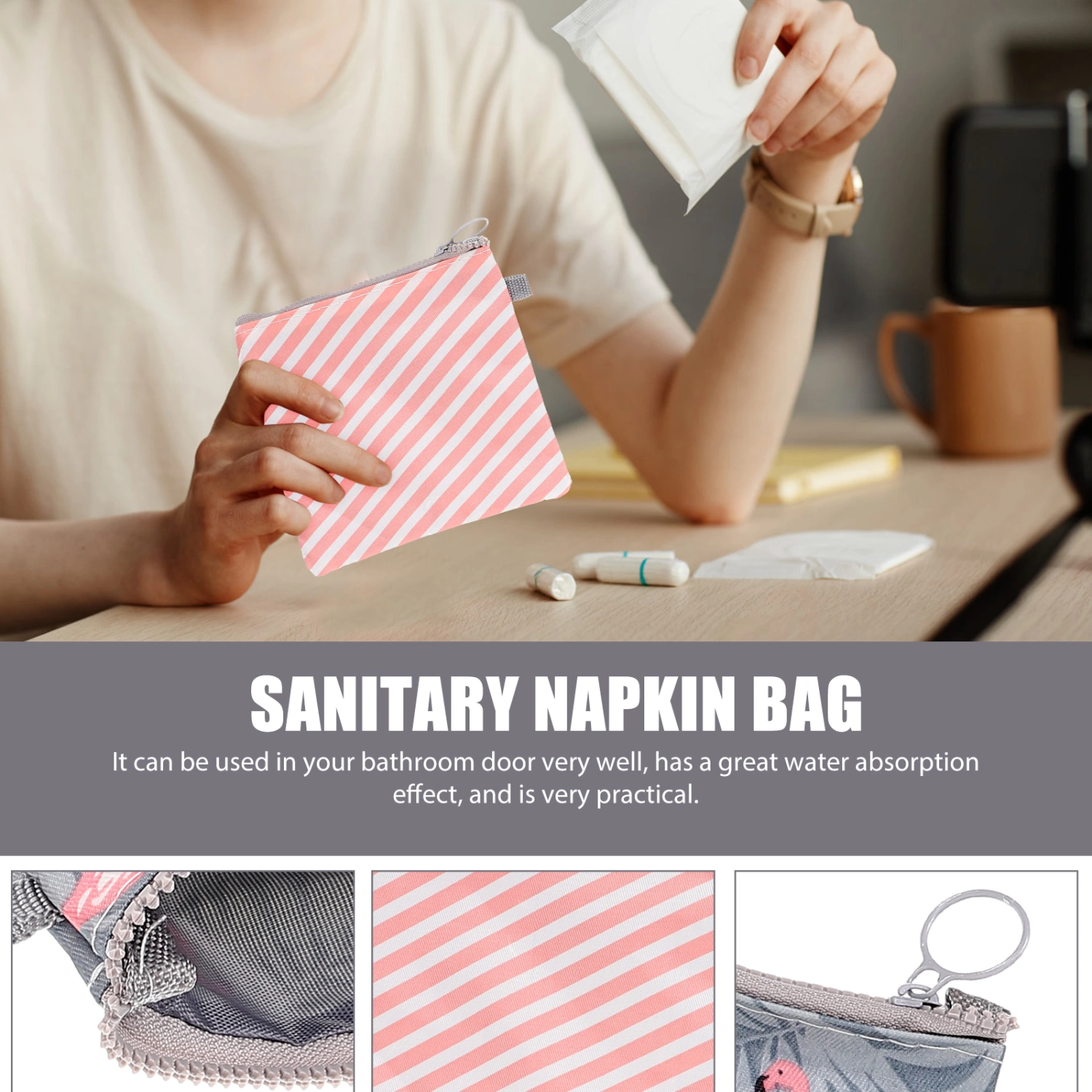 4 Pcs Zipper Sanitary Napkin Bag Tampons Collect Bags Pakages for Women Girls (Cactus, Flamingo, Flower, Stripe, 1 Pcs Each)