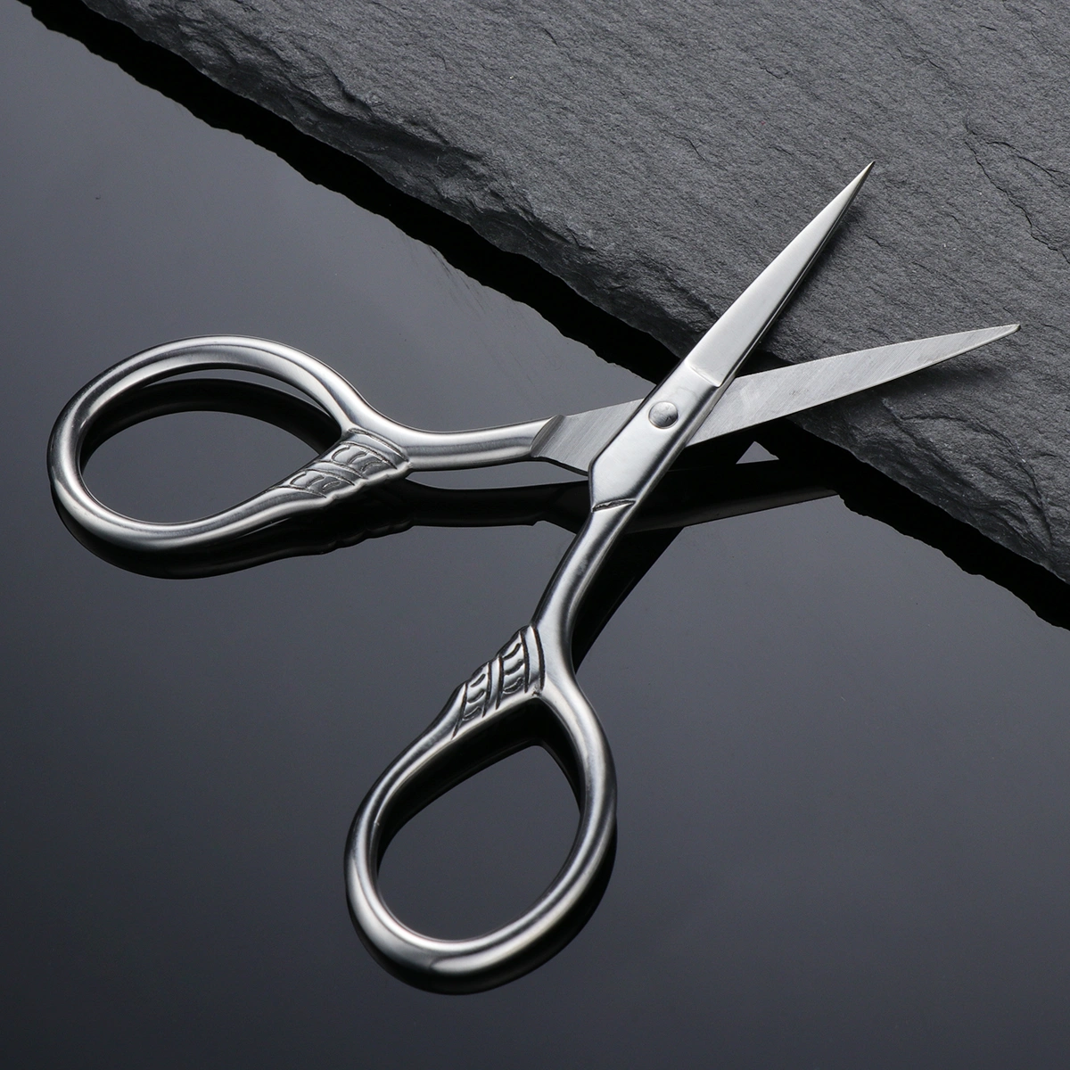 Stainless Steel Mustache Trimming Shear Men Beard Scissors for Facial Body (Silver)
