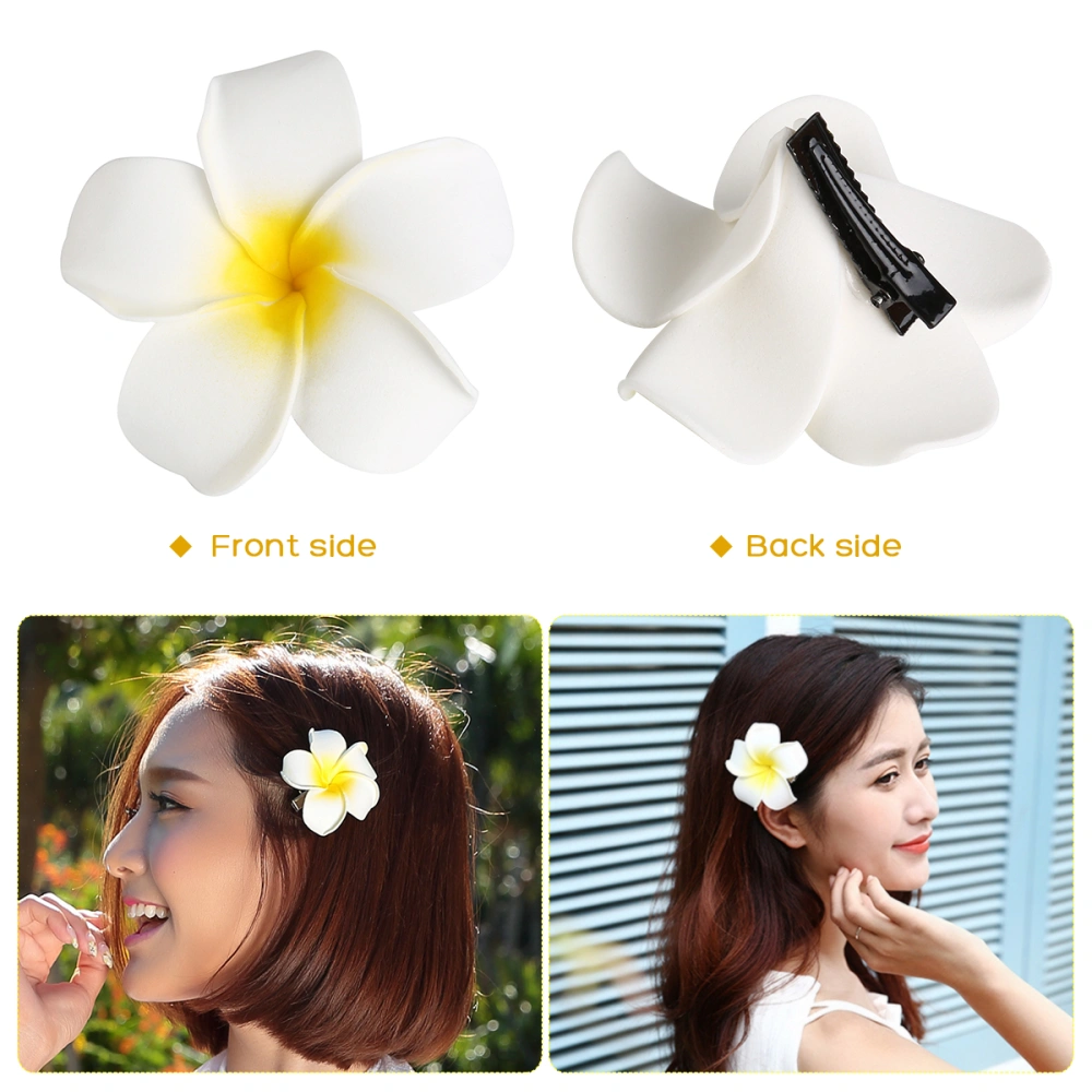 FRCOLOR 10pcs 7cm Hawaii Flower Hair Clip Hairpin Simulation Egg Flower Headdress for Beach Luau Party (White with Yellow)